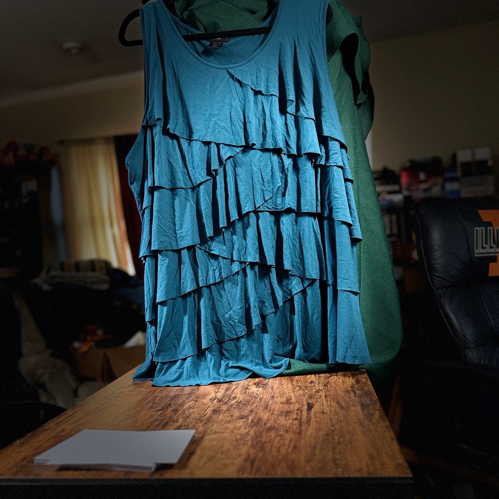 Leebe Teal Layered Ruffle Tank - Picture 2 of 6